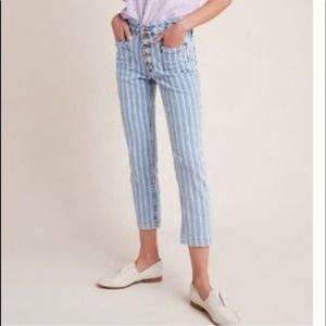 Pilcro Hi Rise Striped Acid Wash Straight Jeans